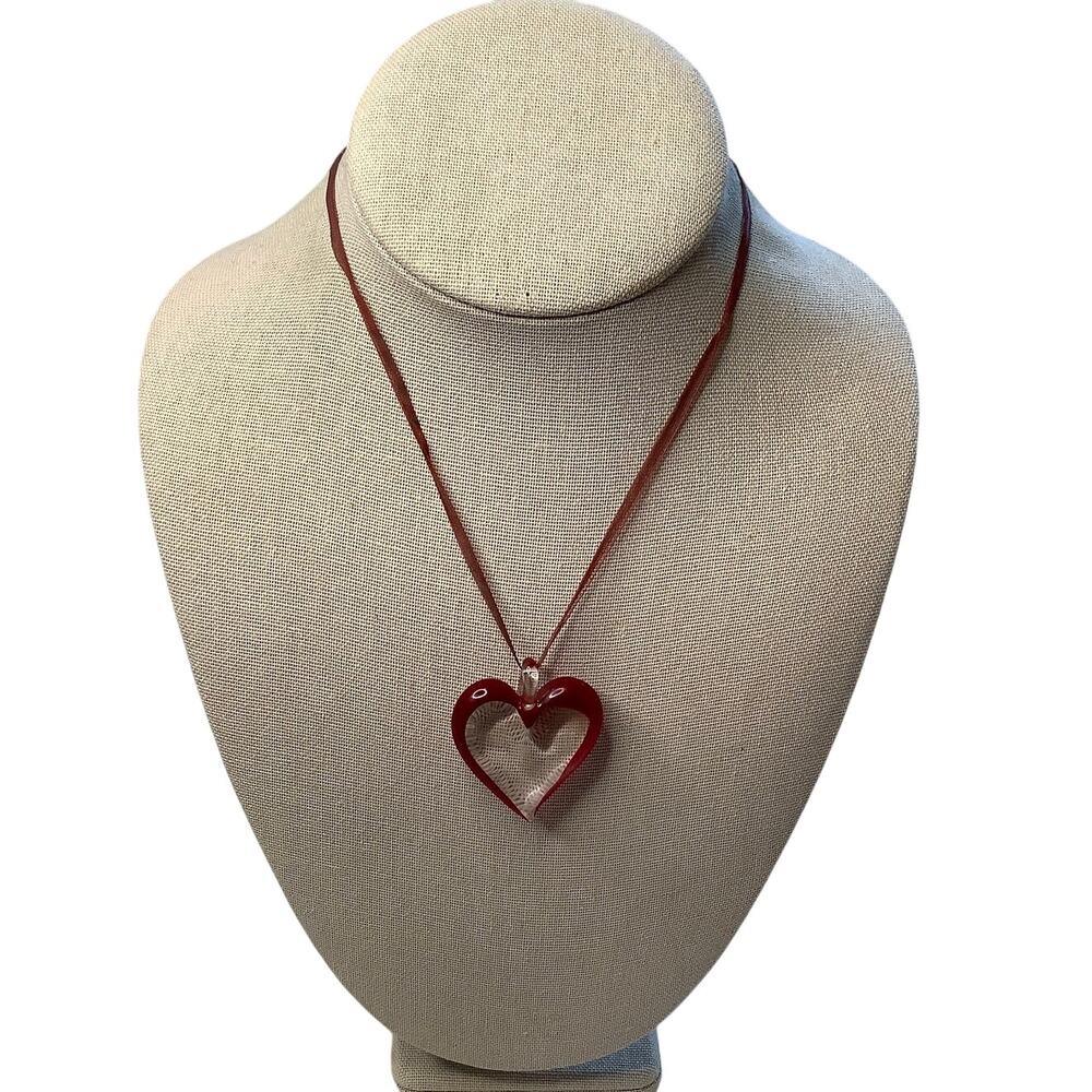 Yummi Glass Red Heart Pendant Necklace Statement Vintage Valentines Y2K F10-7